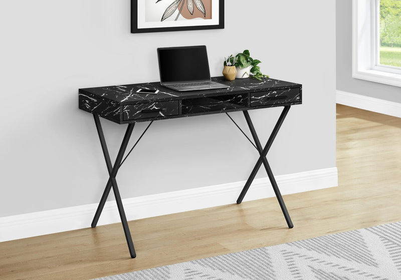 Bureau Rowan de 42 po à 2 tiroirs et compartiment ouvert - apparence marbre noir