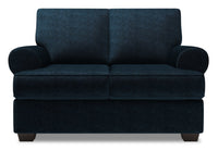 Causeuse Roll de Sofa Lab de 64 po fabriquée au Canada en tissu d’apparence lin avec accoudoirs enroulés - bleu Luxury Indigo