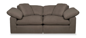 Causeuse modulaire Eclipse de 86 po en tissu d’apparence lin avec coussins réversibles en duvet et plumes - brun ardoise