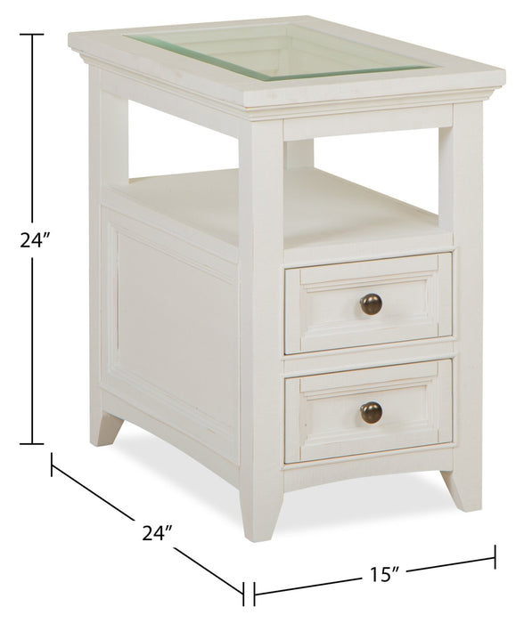 Table de bout traditionnelle Heron Cove de 15 po avec dessus en verre, rangement et tablette - pin blanc
