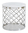 Table de bout ronde somptueuse Belle de 19,75 po - dessus en marbre blanc avec base en acier inoxydable