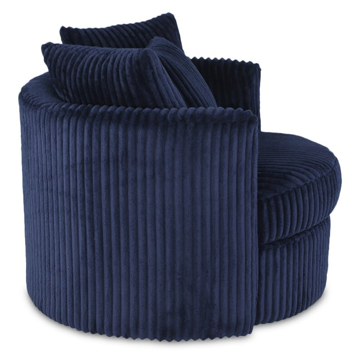Fauteuil d’appoint pivotant Cuddler Midi de 42 po fabriqué au Canada en tissu de chenille - bleu Groove Midnight