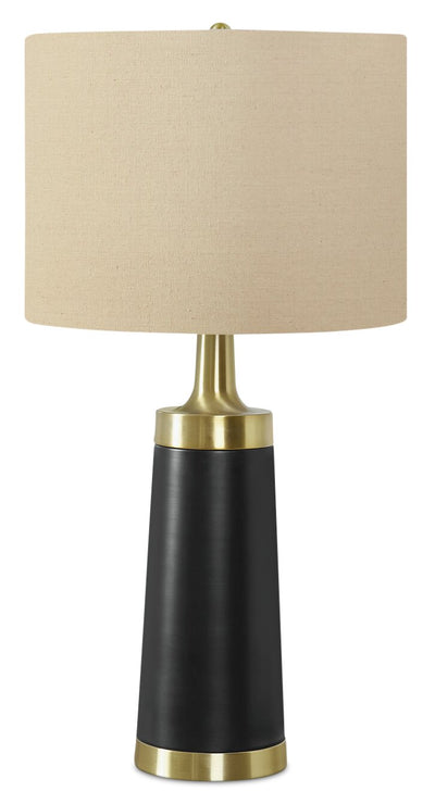 28" Black and Gold Metal with Beige Drum Table Lamp|Lampe de table de 28 po en métal noir et doré avec abat-jour beige