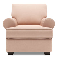 Fauteuil Roll de Sofa Lab de 42 po fabriqué au Canada en tissu d’apparence lin avec accoudoirs enroulés - rose Pax Rose