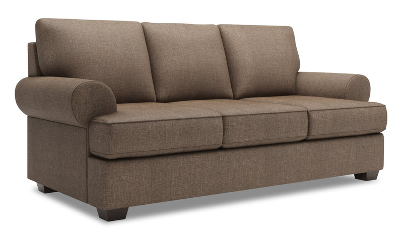 Sofa personnalisable Roll de Sofa Lab de 86 po fabriqué au Canada en tissu d’apparence lin avec accoudoirs enroulés - brun Luna Praline