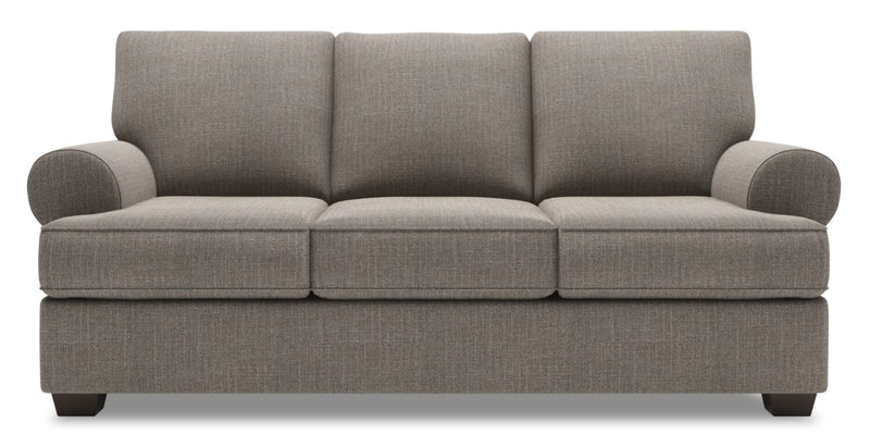 Sofa-lit personnalisable Roll de Sofa Lab de 86 po fabriqué au Canada en tissu d’apparence lin avec accoudoirs enroulés - gris Luna Smoke