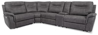 Sofa sectionnel à inclinaison électrique Floy 5 pièces en suédine avec appuie-têtes électriques, console de rangement et port USB - gris