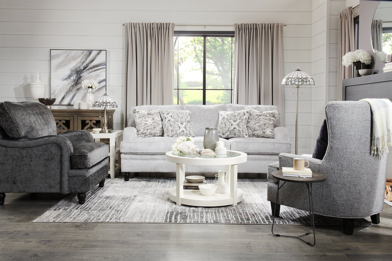 Fauteuil d’appoint à oreilles Sofa Lab personnalisable de 32 po fabriqué au Canada en tissu d’apparence lin - gris Luna Domino