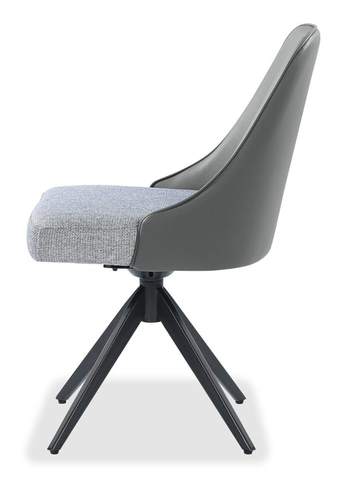 Chaise de salle à manger Bari en tissu de cuir végétalien, en tissu d’apparence lin et en métal avec siège pivotant - grise