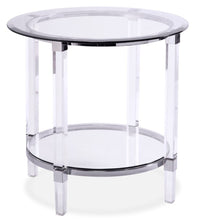 Table de bout ronde somptueuse Enzo de 24 po avec tablette - dessus en verre avec base en métal et en acrylique