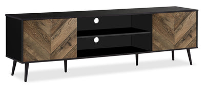 Archer 71" Modern TV Stand with Storage and Cable Management for TVs up to 80"- Black and Brown Two|Meuble pour téléviseur moderne Archer de 71 po avec rangement et système de gestion des câbles pour
