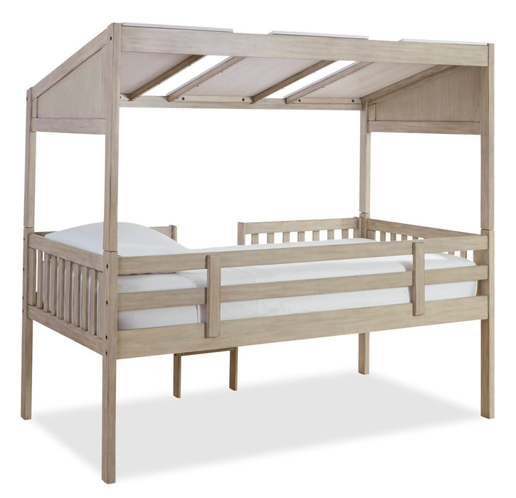Lit mezzanine Colt avec toit, garde-corps et échelle pour enfants, naturel - format lit simple