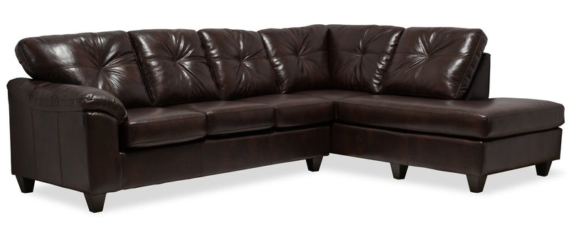 Sofa sectionnel de droite Addison 2 pièces fabriqué au Canada en tissu d’apparence cuir avec coussins de siège amovibles - brun