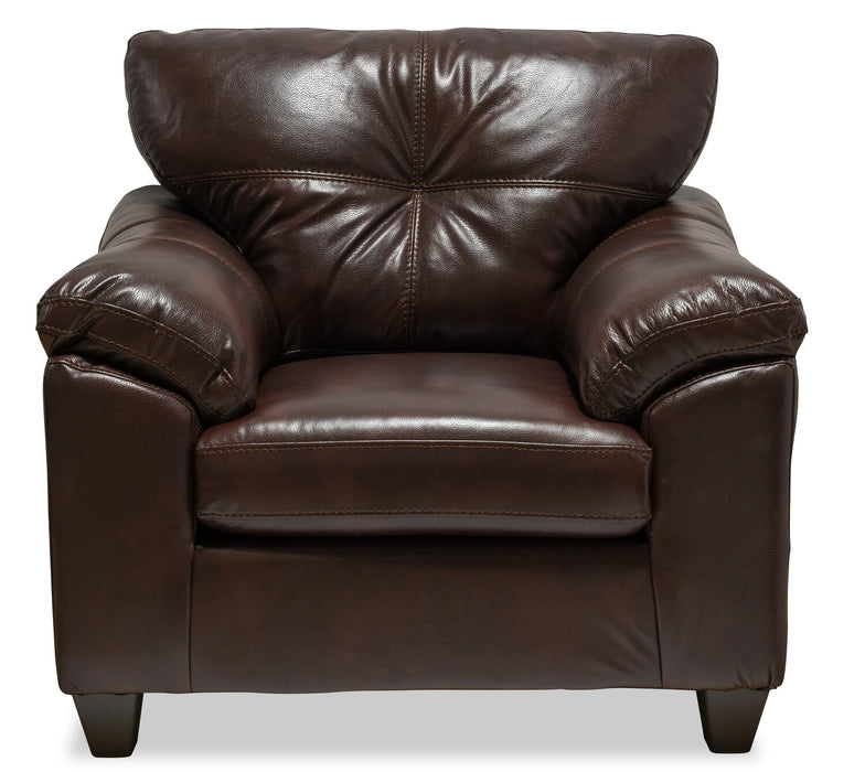 Fauteuil Addison de 42 po fabriqué au Canada en tissu d’apparence cuir avec coussin de siège amovible et capitonnage - brun