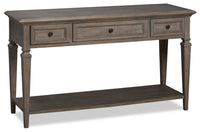 Table de salon traditionnelle Lancaster de 50 po avec rangement et tablette - grise et pin bronze