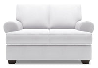 Causeuse Roll de Sofa Lab de 64 po fabriquée au Canada en tissu d’apparence lin avec accoudoirs enroulés - blanc Pax Ice