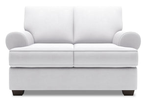 Causeuse personnalisable Roll de Sofa Lab de 64 po fabriquée au Canada en tissu d’apparence lin avec accoudoirs enroulés - blanc Pax Ice
