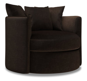 Fauteuil d’appoint pivotant Nest de Sofa Lab personnalisable de 41 po fabriqué au Canada en tissu de chenille - brun Luxury Chocolate