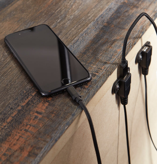 Ensemble de chambre à coucher Abby 6 pièces avec lit de rangement latéral, commode, miroir, table de nuit, lumière DEL et port USB, brun - format lit simple