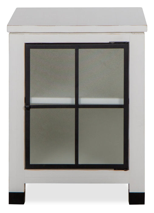 Table de fauteuil moderne Harper de 20 po avec porte en verre et rangement - pin blanc