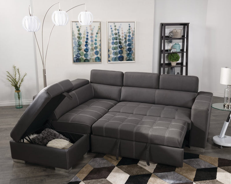 Sofa-lit sectionnel de gauche Drake 3 pièces en tissu de suédine avec pouf de rangement - gris ciment