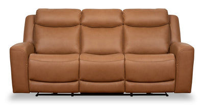 Scott Living Prescott 88.5" Genuine Leather Power Reclining Sofa with Power Headrests - Butternut Brown | Sofa à inclinaison électrique Prescott de Scott Living de 88,5 po en cuir véritable avec appuie-têtes électriques - brun courge musquée