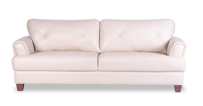 Chateau d’Ax Vita 87" 100% Genuine Leather Sofa with Diamond Pattern Stitching and Wood Legs - Smoke White | Sofa Vita de Château d’Ax de 87 po en cuir 100 % véritable avec coutures à motif de diamant et pattes en bois - blanc fumée