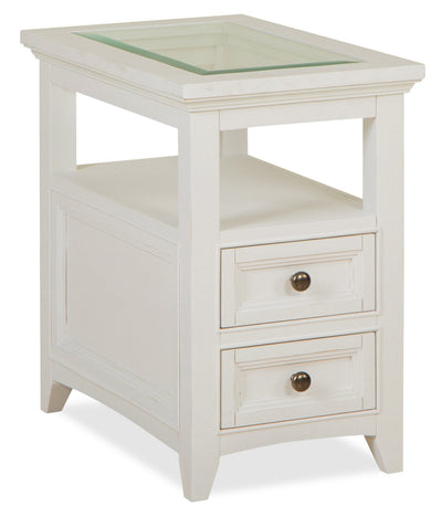 Heron Cove 15" Traditional Glass Top End Table with Storage and Shelf - White Pine|Table de bout traditionnelle Heron Cove de 15 po avec dessus en verre, rangement et tablette - pin blanc