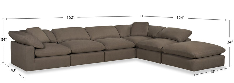 Sofa sectionnel modulaire de style cocon Eclipse 6 pièces en tissu d’apparence lin avec coussins réversibles en duvet et plumes - gris ardoise