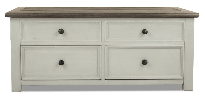 Table à café rustique Colby de 46 po avec dessus relevable, rangement et roulettes - bois deux teintes