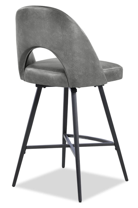 Tabouret Bay de Kort & Co. de hauteur comptoir en tissu de cuir végétalien et en métal avec siège pivotant - gris