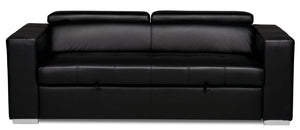 Sofa-lit Drake de 87 po en tissu d’apparence cuir avec lit rétractable, appuie-têtes relevables et capitonnage à boutons - noir
