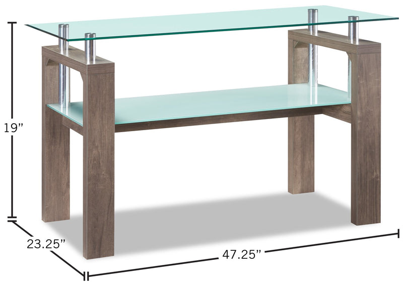Table de salon moderne Harvy de 50 po avec dessus en verre et tablette - noisette