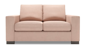 Causeuse personnalisable Track de Sofa Lab de 62 po fabriquée au Canada en tissu d’apparence lin avec accoudoirs rectilignes - rose Pax Rose