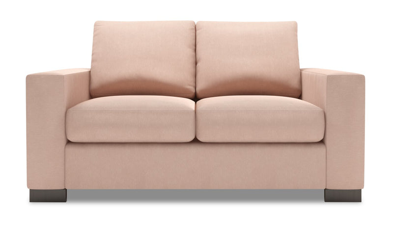 Causeuse personnalisable Track de Sofa Lab de 62 po fabriquée au Canada en tissu d’apparence lin avec accoudoirs rectilignes - rose Pax Rose