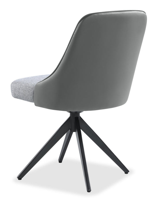 Chaise de salle à manger Bari en tissu de cuir végétalien, en tissu d’apparence lin et en métal avec siège pivotant - grise