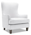 Fauteuil d’appoint à oreilles Sofa Lab personnalisable de 32 po fabriqué au Canada en tissu d’apparence lin - blanc Pax Ice
