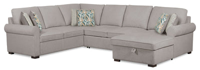 Scott Living Haven 3-Piece Right-Facing Chenille Fabric Sleeper Sectional with Storage Chaise - Grey | Sofa-lit sectionnel de droite Haven de Scott Living 3 pièces en tissu de chenille avec fauteuil long de rangement - gris