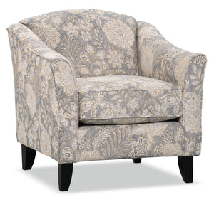 Fauteuil d’appoint Wynn de 33 po fabriqué au Canada en tissu d’apparence lin avec accoudoirs évasés et pattes en bois - floral multicolore