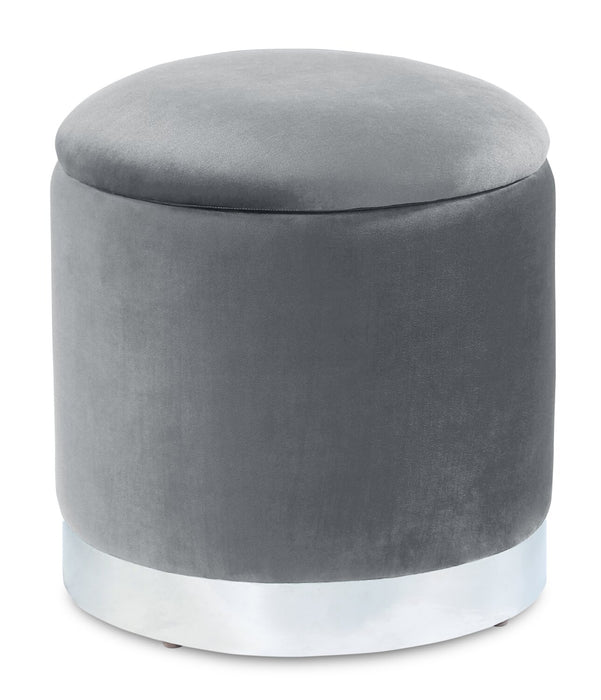 Pouf de rangement Phebe de 16,5 po avec base à bordures argentée - gris