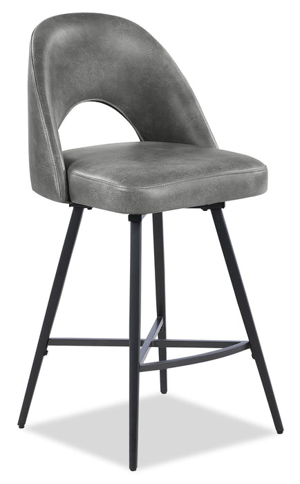 Tabouret Bay de Kort & Co. de hauteur comptoir en tissu de cuir végétalien et en métal avec siège pivotant - gris