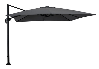 Solar Cantilevered Patio Umbrella - 137"W x 84"H, Steel, Hand Crank, Built-in LED Lights - Grey|Parasol excentré Solar pour la terrasse, 137 po (L) x 84 po (H), acier, manivelle, éclairage à DEL intégré - gris