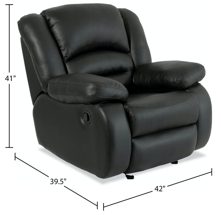 Fauteuil berçant inclinable Toreno de 42 po en cuir véritable - noir