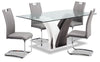 Ensemble de salle à manger Tuxedo 5 pièces avec table de 72 po (L), dessus en verre, base piédestal et 4 chaises - gris