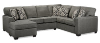 Sofa sectionnel de gauche Verona 2 pièces fabriqué au Canada en tissu d’apparence lin avec coussins amovibles - gris anthracite