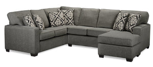 Sofa sectionnel de droite Verona 2 pièces fabriqué au Canada en tissu d’apparence lin avec coussins amovibles - gris anthracite