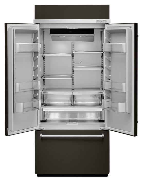 Réfrigérateur KitchenAid de 20,8 pi³ et de 36 po à portes françaises à congélateur inférieur - noir sur acier inoxydable - KBFN506EBS