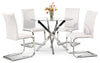 Ensemble de salle à manger Tori 5 pièces avec table ronde de 39 po (L), dessus en verre, base géométrique et 4 chaises - blanc