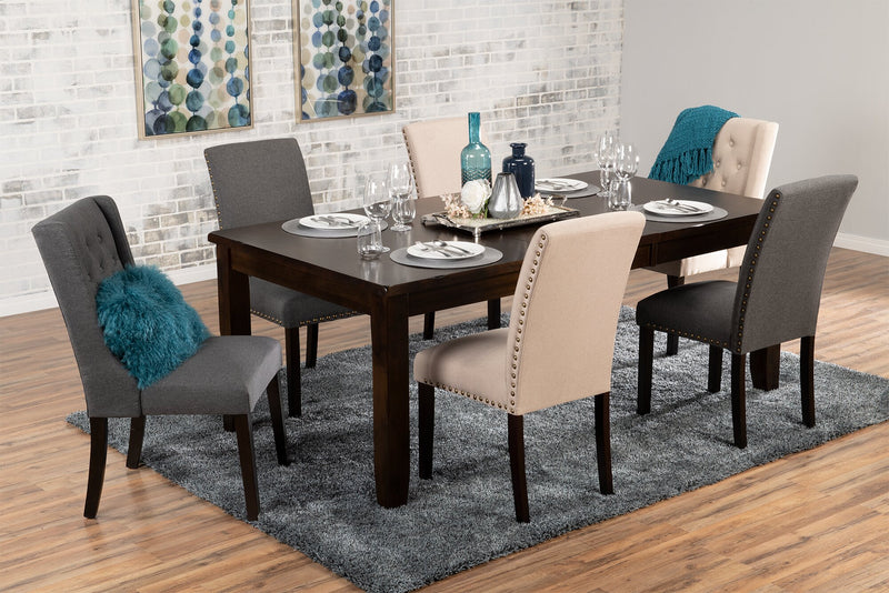 Chaise de salle à manger York à oreilles en tissu d’apparence lin avec capitonnage - grise