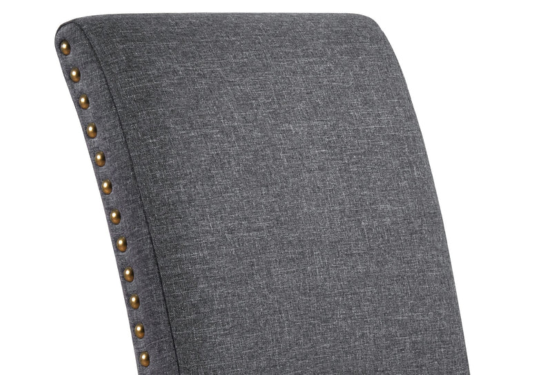 Chaise de salle à manger York à oreilles en tissu d’apparence lin avec capitonnage - grise